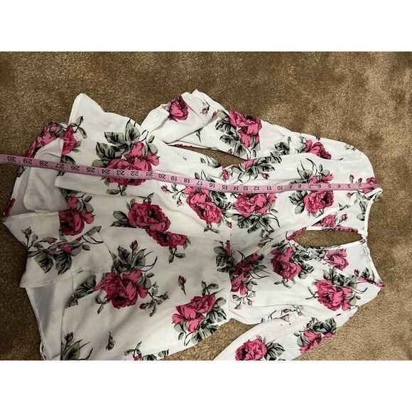 Charlotte Russe Rose Floral Romper Small Womens Long Sleeve - Picture 8 of 10